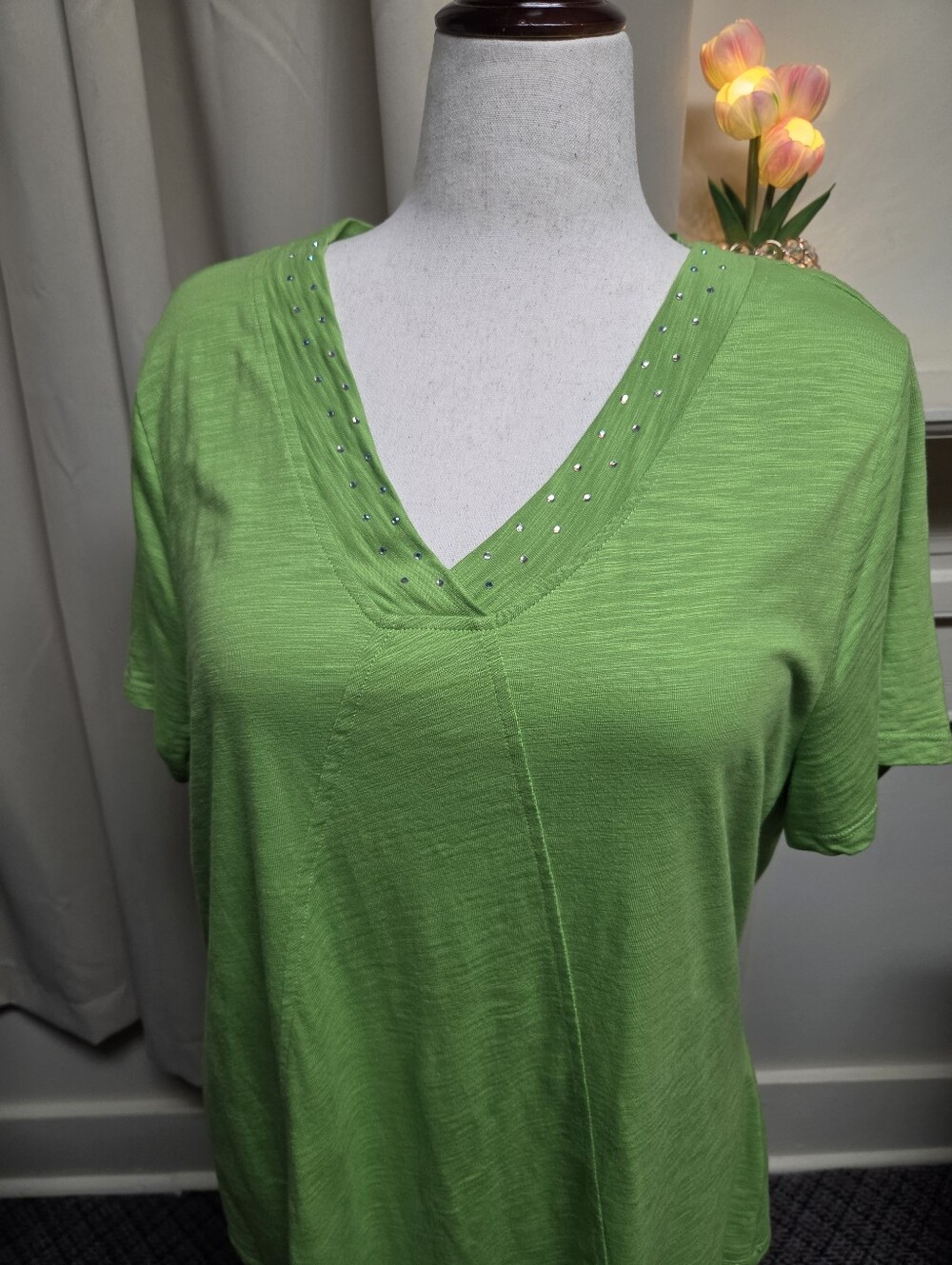 Quacker Factory Lime Green Knit Top SIZE 1X